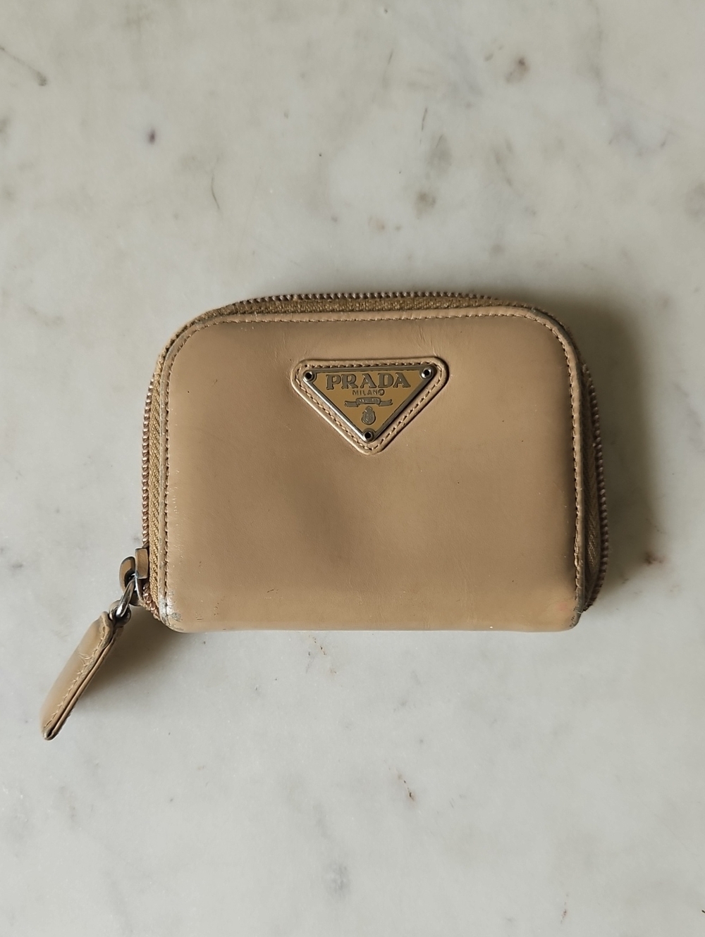 PRADA: Beige Smooth Spazalatto Leather  Compact Wallet